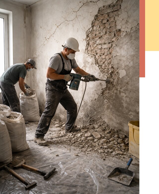 Демонтаж штукатурки со стен в Городце от 7289 руб/м² — быстро и недорого | ОТДЕЛОЧНИК-Грд