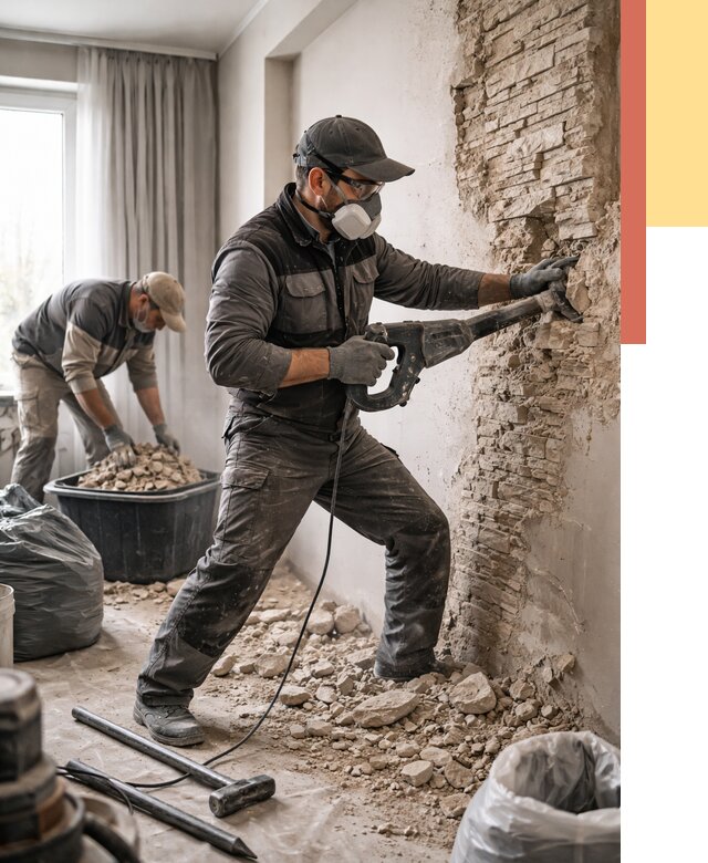 Демонтаж декоративного камня в Городце от 1468 руб/м² — быстро и недорого | ОТДЕЛОЧНИК-Грд