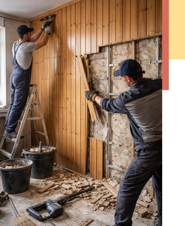 Демонтаж вагонки со стен в Городце от 1468 руб. — снятие, удаление, срочно | ОТДЕЛОЧНИК-Грд