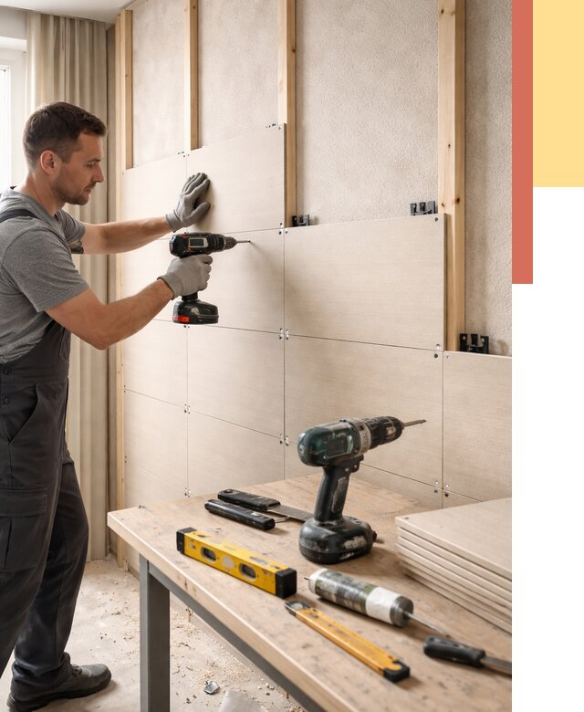 Монтаж МДФ панелей на стены в Городце от 1265 руб. под ключ | ОТДЕЛОЧНИК-Грд