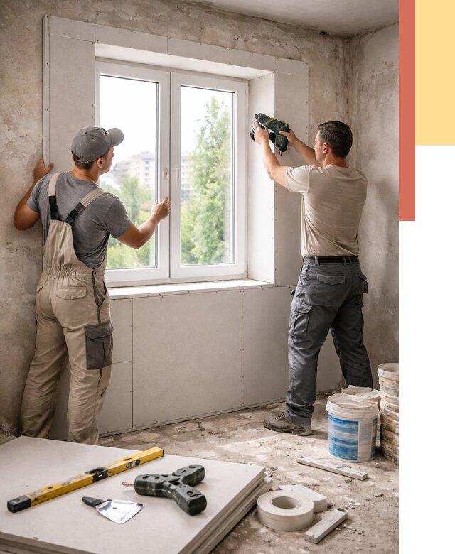 Монтаж откосов из гипсокартона в Городце от 4555 руб. под ключ | ОТДЕЛОЧНИК-Грд