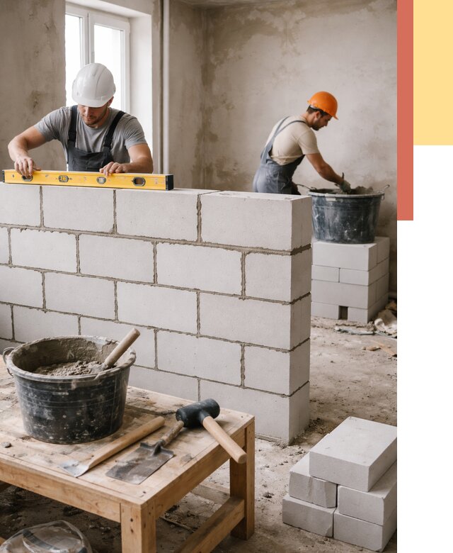 Кладка перегородок из газобетона в Городце от 3239 руб. под ключ | ОТДЕЛОЧНИК-Грд