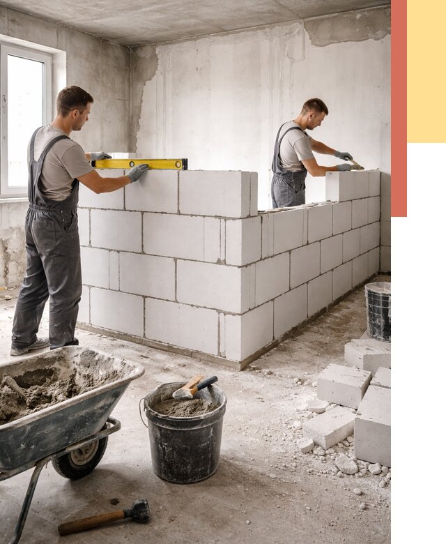 Кладка перегородок из ПГП в Городце от 2531 руб./м2 — монтаж и возведение под ключ | ОТДЕЛОЧНИК-Грд