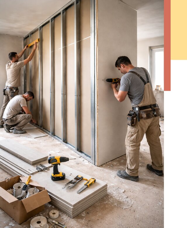 Монтаж однослойной перегородки из гипсокартона в Городце от 658 руб. | ОТДЕЛОЧНИК-Грд