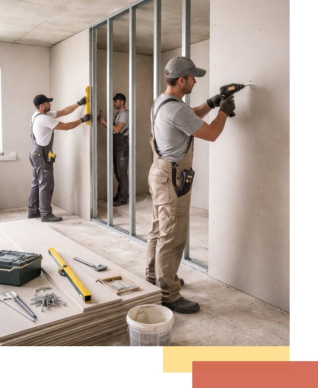 Однослойная перегородка из гипсокартона в Городце под ключ, монтаж и отделка