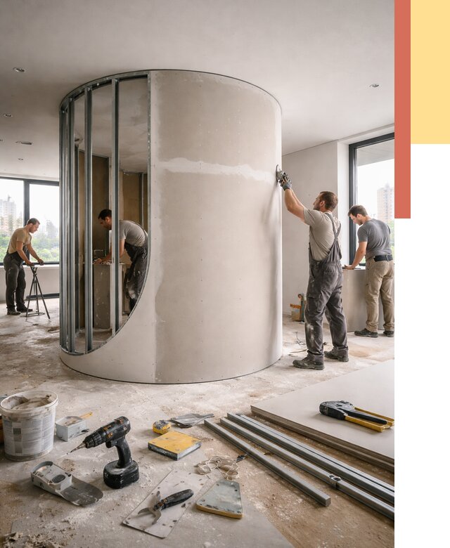 Радиусная перегородка из гипсокартона в Городце от 2936 руб. под ключ | ОТДЕЛОЧНИК-Грд