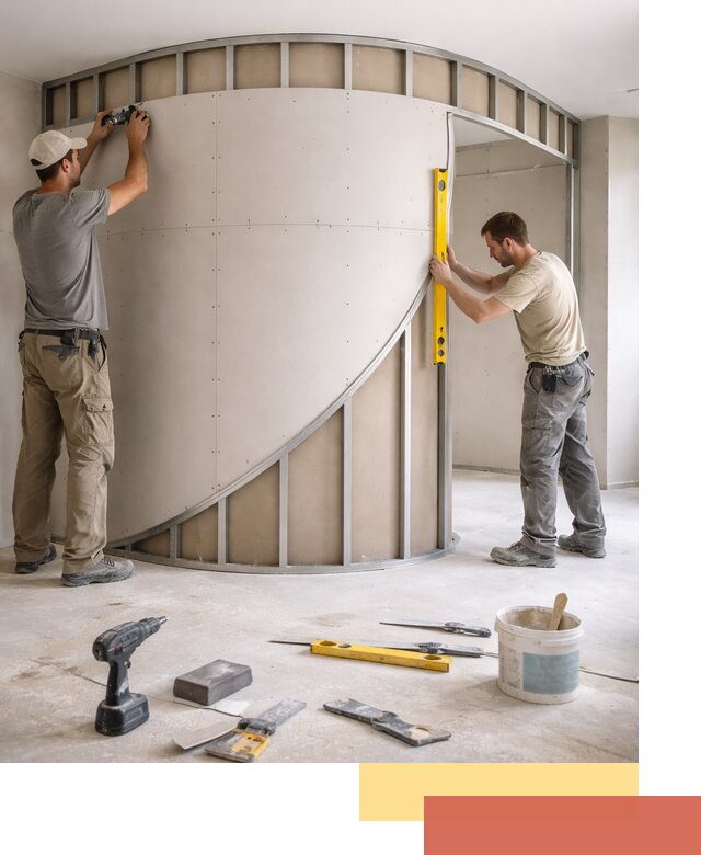 Радиусная перегородка из гипсокартона в Городце под ключ