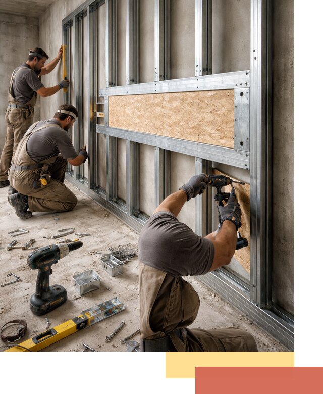 Усиленная перегородка для крепления тяжёлых конструкций в Городце