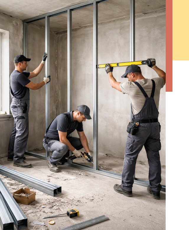 Монтаж каркаса перегородки из профиля в Городце от 759 руб. | ОТДЕЛОЧНИК-Грд