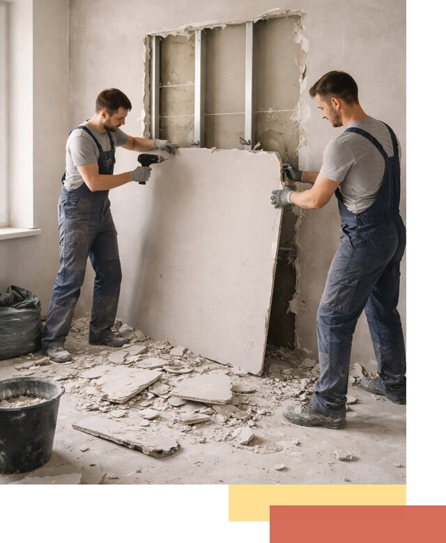 Демонтаж перегородки из гипсокартона в Городце быстрый и аккуратный