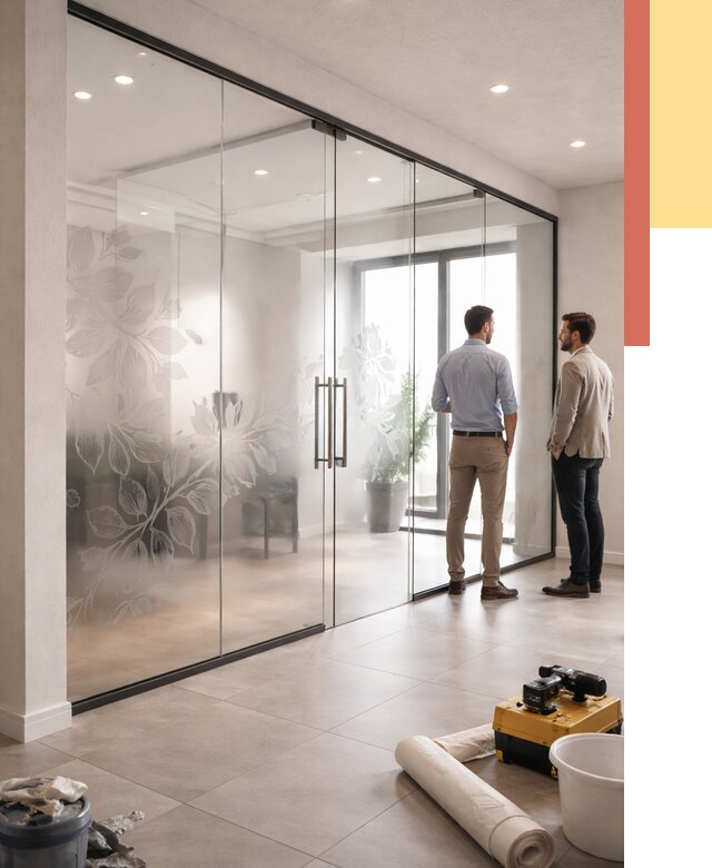 Стеклянные перегородки с рисунком в Городце от 12654 руб. монтаж и нанесение | ОТДЕЛОЧНИК-Грд