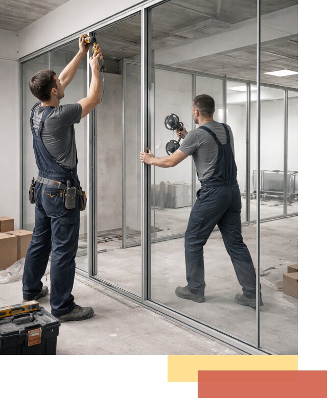 Алюминиевые перегородки со стеклом в Городце — изготовление и монтаж