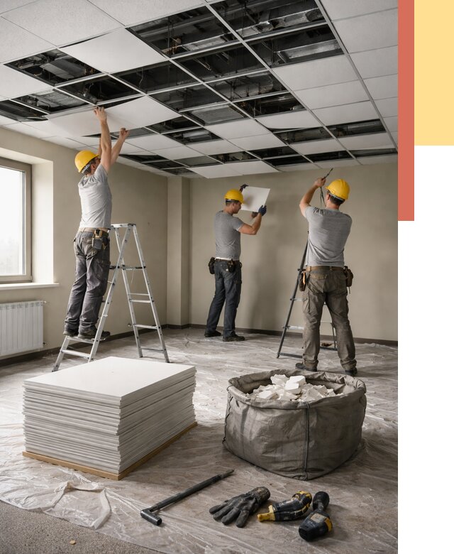 Демонтаж потолка Армстронг в Городце от 4555 руб. быстро и недорого | ОТДЕЛОЧНИК-Грд