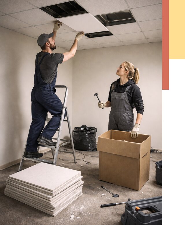 Демонтаж потолочной плитки в Городце от 4555 руб. быстро и недорого | ОТДЕЛОЧНИК-Грд