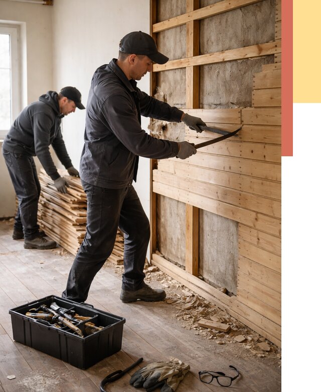 Демонтаж вагонки в Городце от 3847 руб/м2 — быстро и недорого | ОТДЕЛОЧНИК-Грд