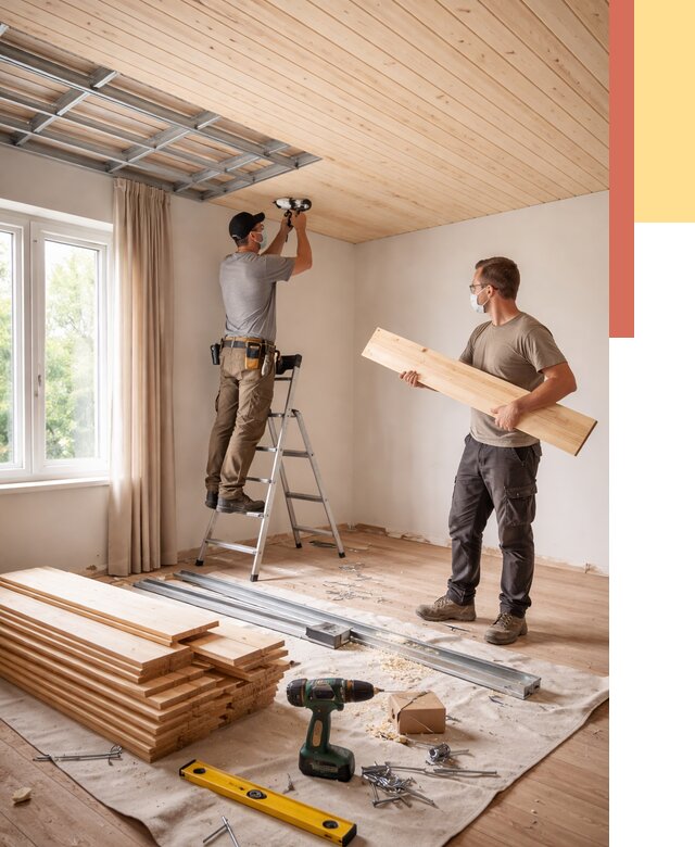 Монтаж потолка из вагонки в Городце от 6580 руб. | Быстро и недорого — ОТДЕЛОЧНИК-Грд