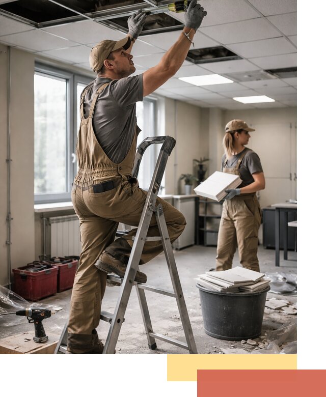 Ремонт потолка Армстронг и замена плит в Городце