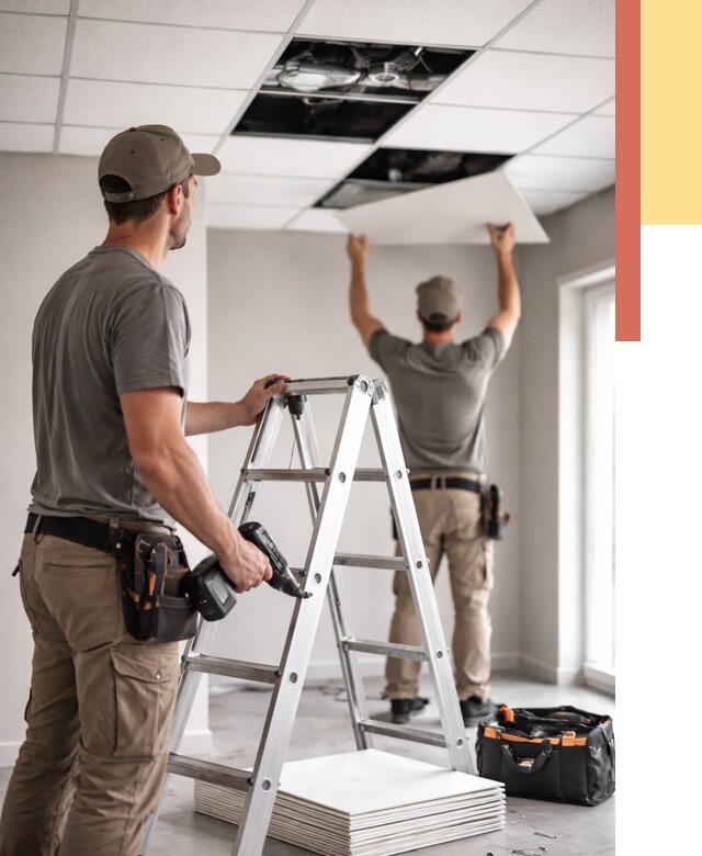 Обслуживание подвесного потолка в Городце от 3543 руб. — быстро и недорого | ОТДЕЛОЧНИК-Грд