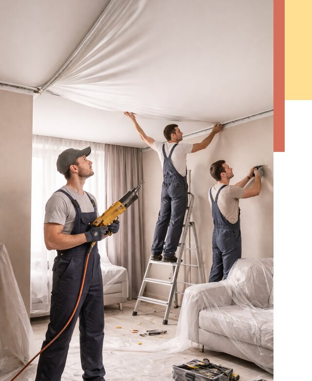 Установка натяжного потолка в Городце от 4555 руб. | Быстро и недорого — ОТДЕЛОЧНИК-Грд