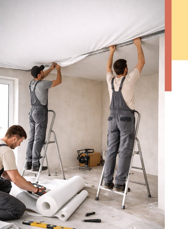 Монтаж тканевого натяжного потолка в Городце от 3543 руб. под ключ | ОТДЕЛОЧНИК-Грд