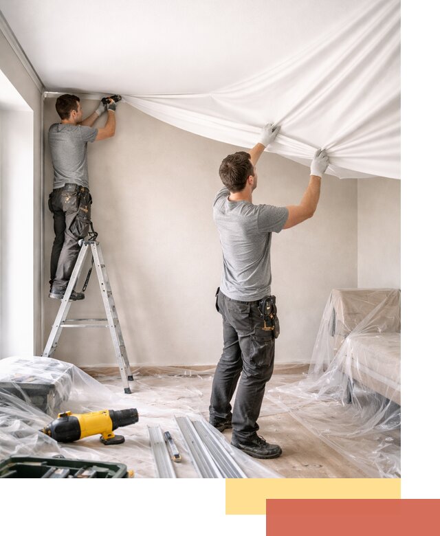 Монтаж тканевого натяжного потолка в Городце недорого и быстро