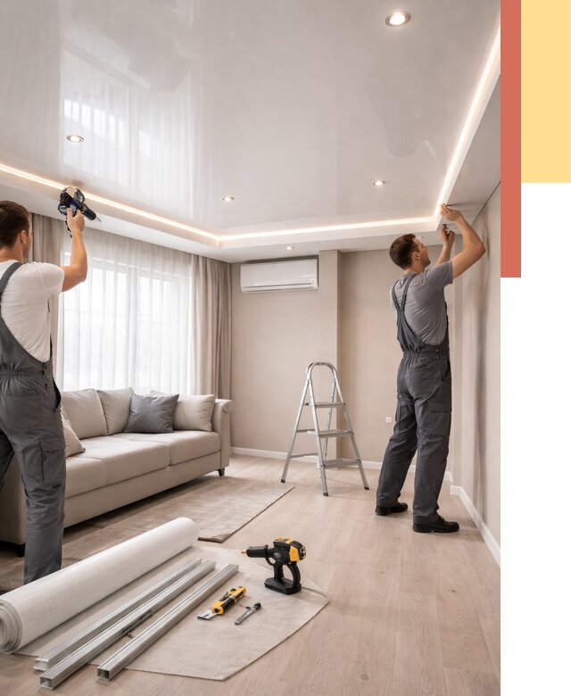 Монтаж глянцевого натяжного потолка в Городце от 759 руб. под ключ | ОТДЕЛОЧНИК-Грд