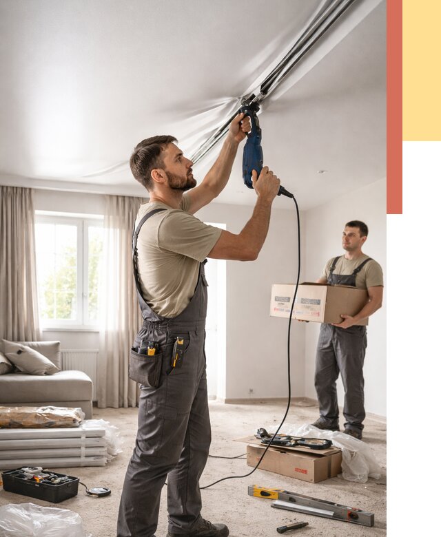 Монтаж сатинового натяжного потолка в Городце от 3543 руб. | Быстро, недорого — ОТДЕЛОЧНИК-Грд