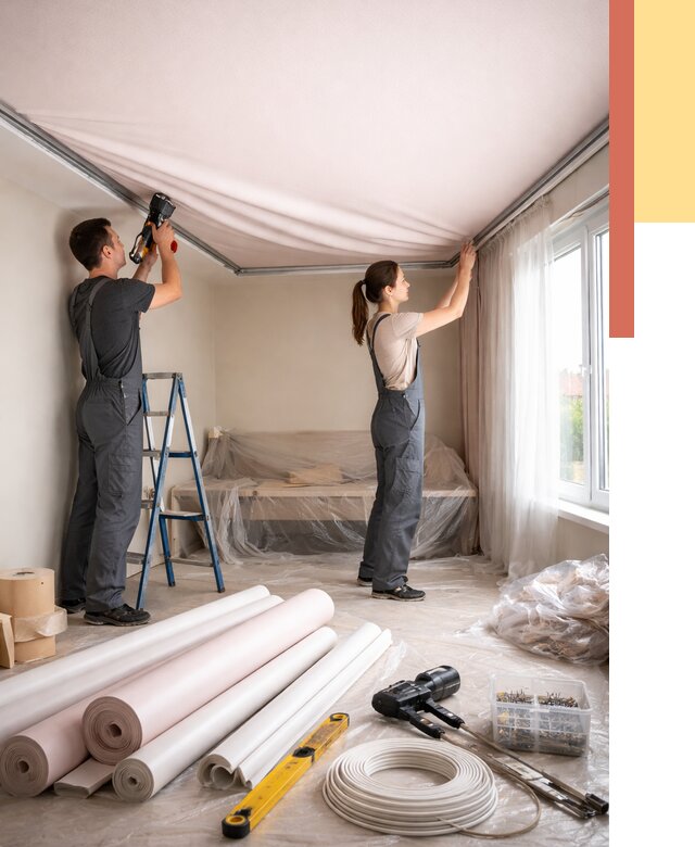 Монтаж цветного натяжного потолка в Городце от 4252 руб/м² — быстро и недорого | ОТДЕЛОЧНИК-Грд