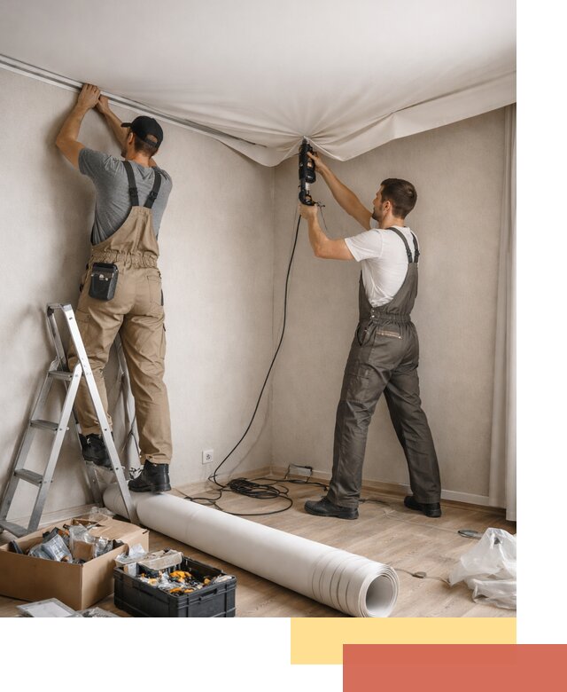 Монтаж цветного натяжного потолка в Городце за один день