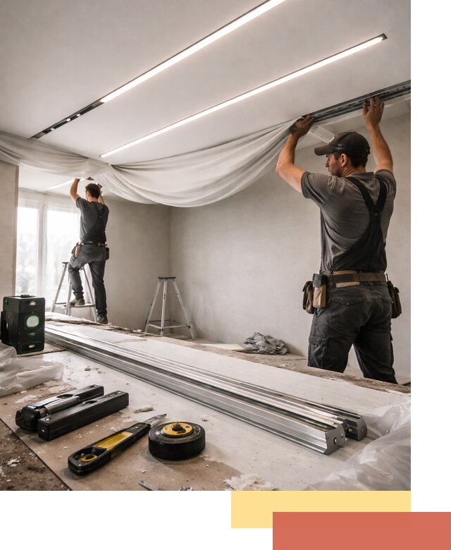 Монтаж натяжных потолков со световыми линиями в Городце