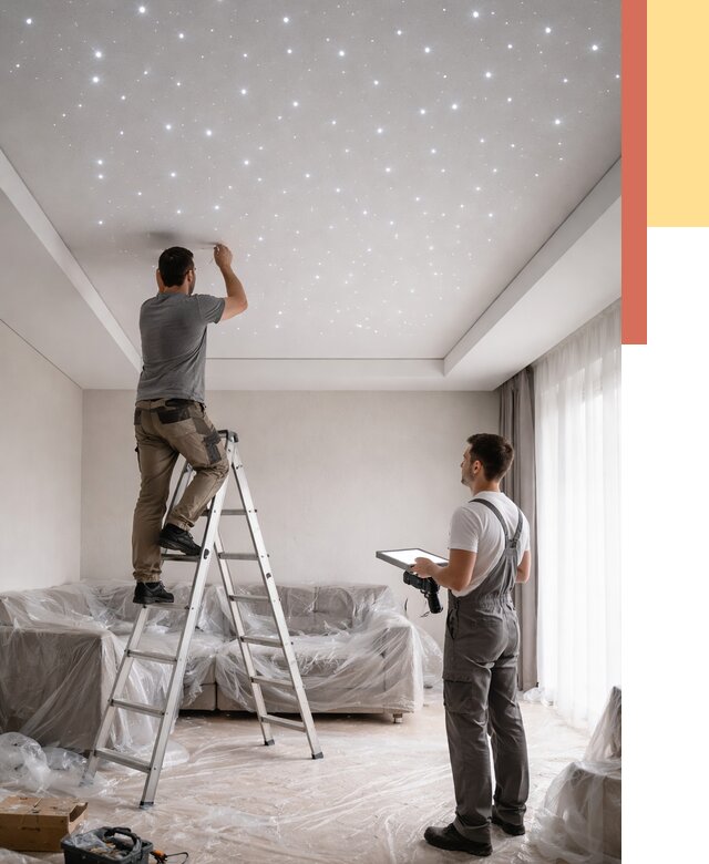 Монтаж натяжного потолка «звездное небо» в Городце от 6580 руб. | ОТДЕЛОЧНИК-Грд