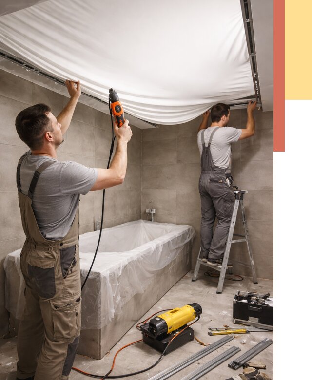 Монтаж натяжного потолка в ванной в Городце от 1215 руб. под ключ | ОТДЕЛОЧНИК-Грд