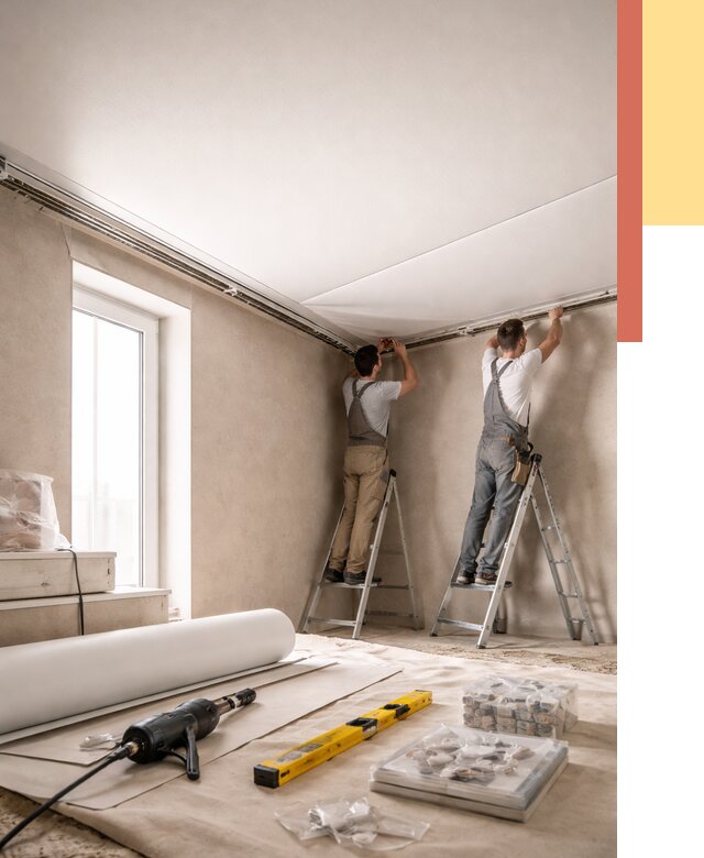 Монтаж натяжного потолка в спальне в Городце от 3847 руб. под ключ | ОТДЕЛОЧНИК-Грд