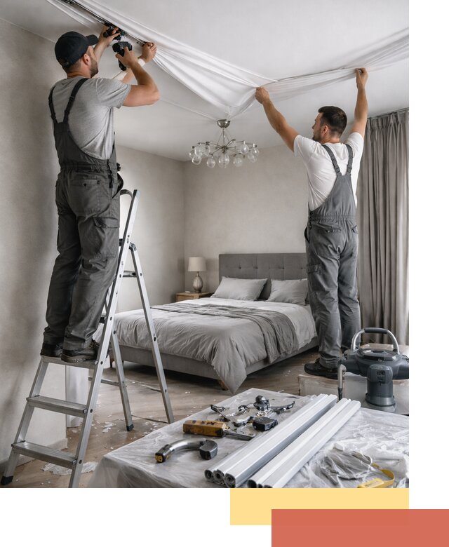 Монтаж натяжного потолка в спальне в Городце