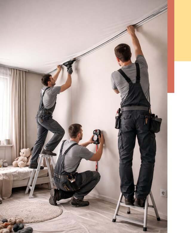 Монтаж натяжного потолка в детской в Городце от 3543 руб. — быстро и недорого | ОТДЕЛОЧНИК-Грд