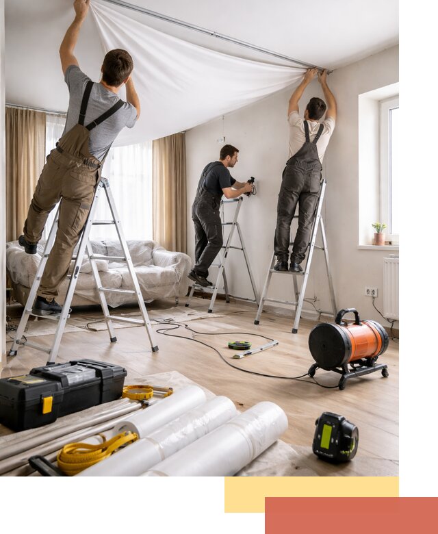 Монтаж натяжного потолка в гостиной в Городце