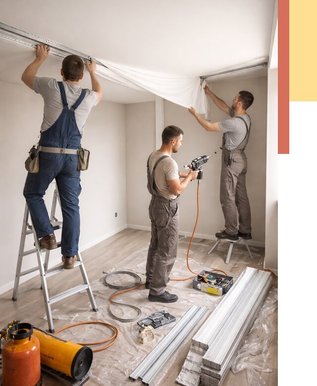 Монтаж натяжного потолка в студии в Городце от 5568 руб. — быстро и недорого | ОТДЕЛОЧНИК-Грд