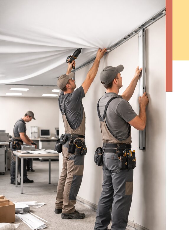 Монтаж натяжного потолка в офисе в Городце от 456 руб/м² — быстро и недорого | ОТДЕЛОЧНИК-Грд