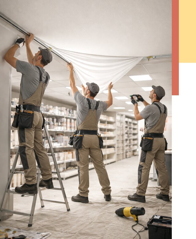 Монтаж натяжного потолка в магазине в Городце от 4555 руб. быстро и недорого | ОТДЕЛОЧНИК-Грд