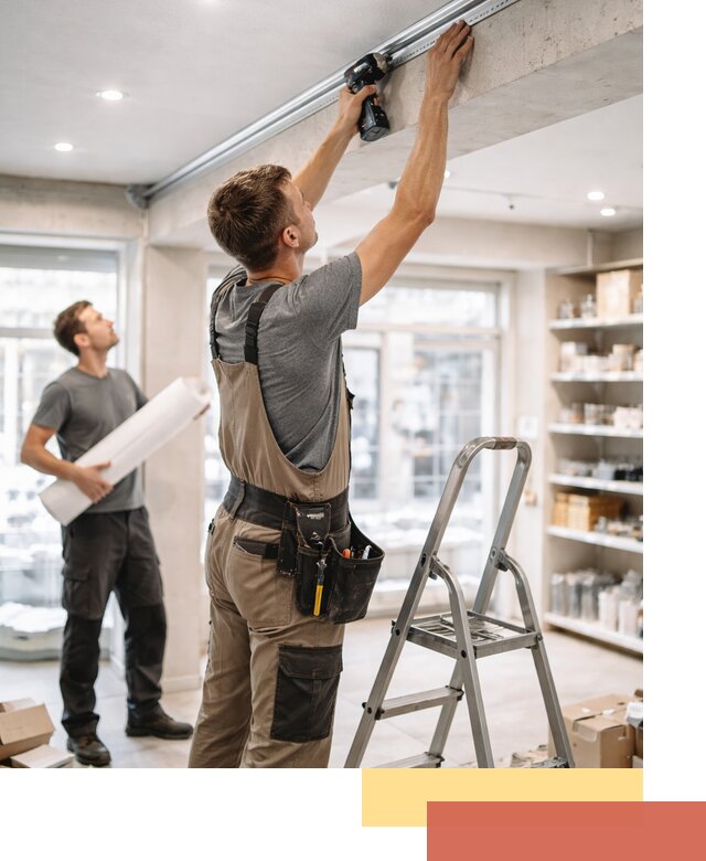 Монтаж натяжных потолков в магазине в Городце