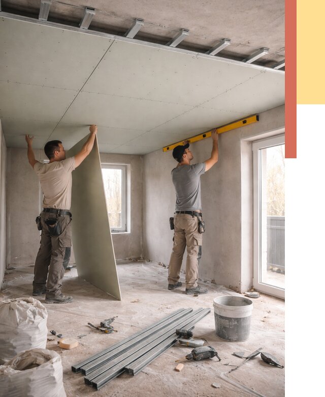 Одноуровневый потолок из гипсокартона в Городце от 759 руб. — монтаж под ключ | ОТДЕЛОЧНИК-Грд