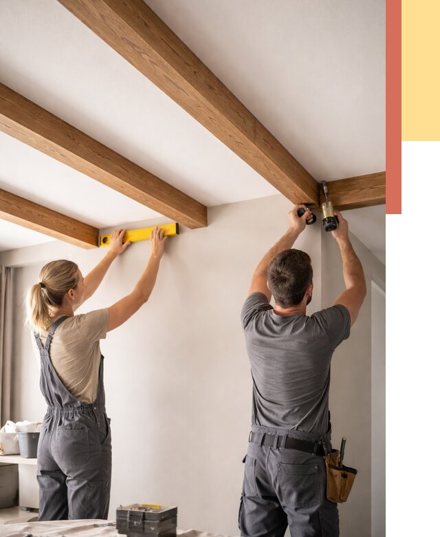 Монтаж декоративных балок на потолок в Городце от 4252 руб. — ОТДЕЛОЧНИК-Грд